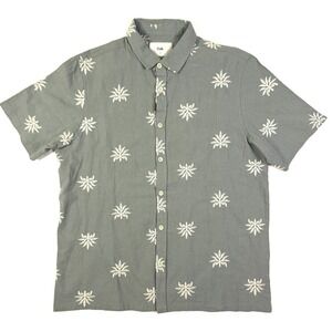 Folk Men's Short Sleeve Shirt Medium Sage/Green Conway Button-Up Linen Blend